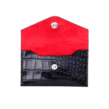 Business Card Holder, Croco Leather Black/Red, MAISON JMK-VONMEL Luxe Gifts