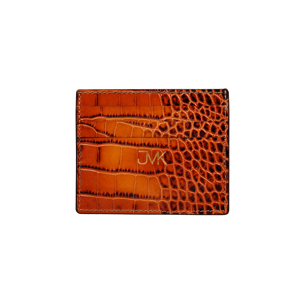 Card Holder - 6 Slots, Croco Leather Tan, MAISON JMK-VONMEL Luxe Gifts