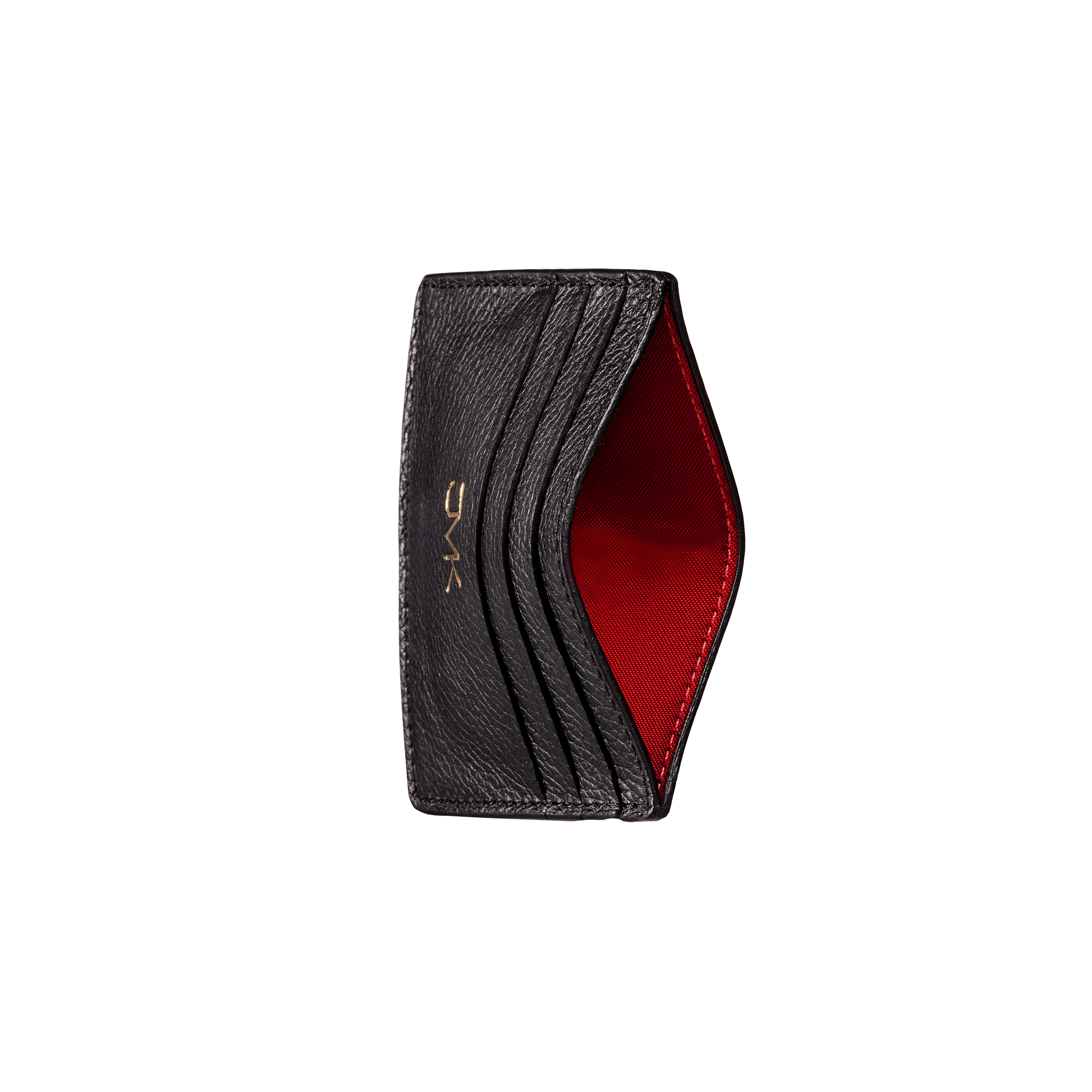 Card Holder - 6 Slots, Grain Leather Black/Red, MAISON JMK-VONMEL Luxe Gifts