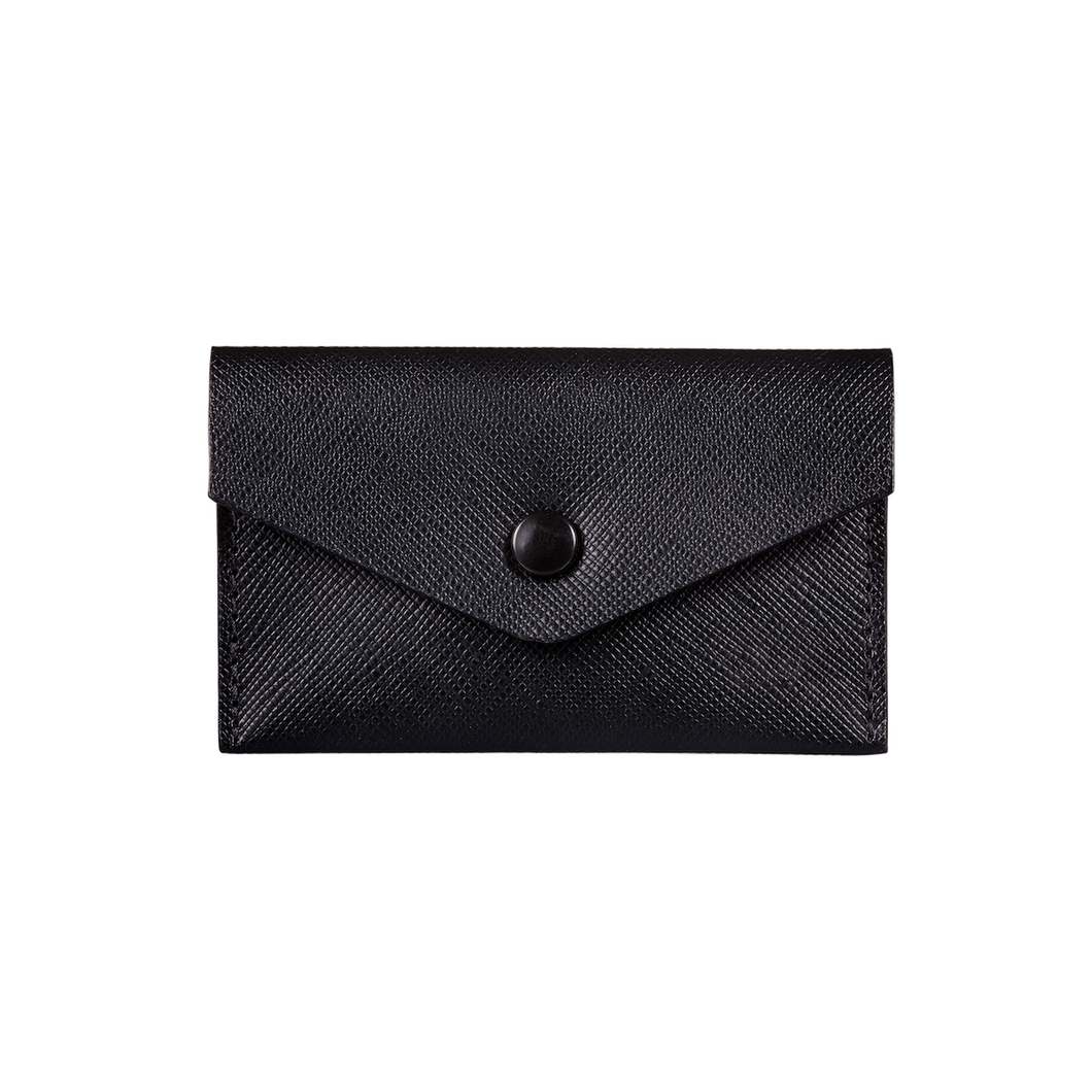 Business Card Holder, Saffiano Leather Black/Black, MAISON JMK-VONMEL Luxe Gifts