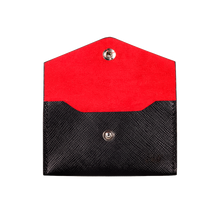 Business Card Holder, Saffiano Leather Black/Red, MAISON JMK-VONMEL Luxe Gifts