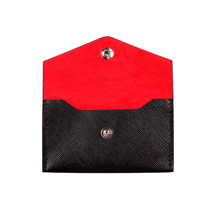 Business Card Holder, Saffiano Leather Black/Red, MAISON JMK-VONMEL Luxe Gifts