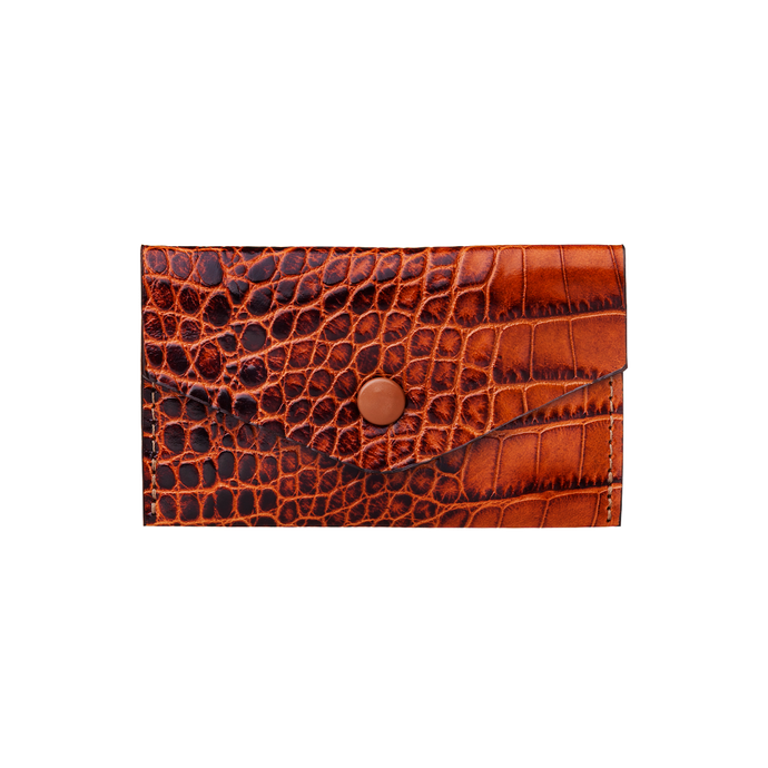 Business Card Holder, Croco Leather Tan/Brown, MAISON JMK-VONMEL Luxe Gifts