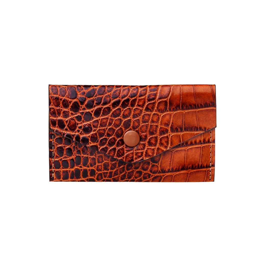 Business Card Holder, Croco Leather Tan/Brown, MAISON JMK-VONMEL Luxe Gifts