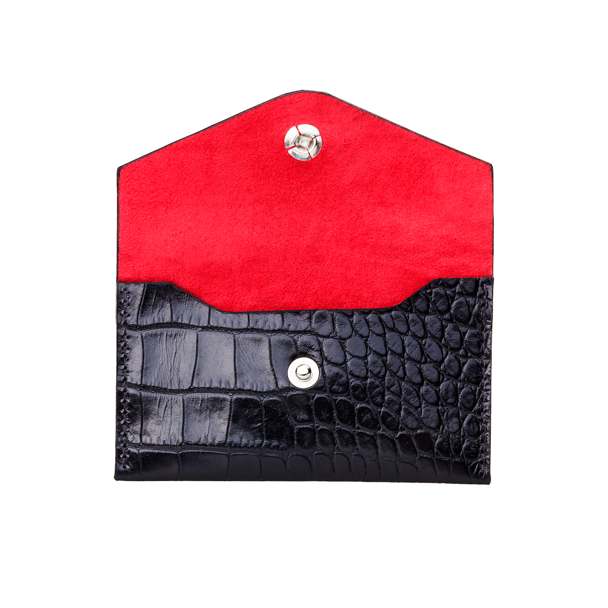 Business Card Holder, Croco Leather Black/Red, MAISON JMK-VONMEL Luxe Gifts